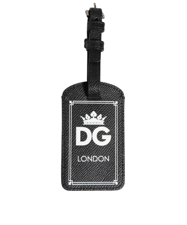 Dolce & Gabbana Black Textured Leather DG Logo Travel Luggage Tag Keyring