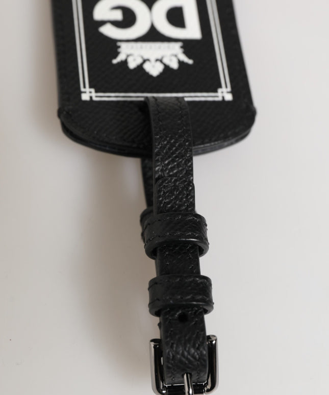 Dolce & Gabbana Black Textured Leather DG Logo Travel Luggage Tag Keyring