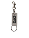 Dolce & Gabbana Gray Leather Logo Metal Ring Keychain Holder Keyring