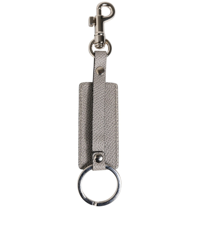 Dolce & Gabbana Gray Leather Logo Metal Ring Keychain Holder Keyring