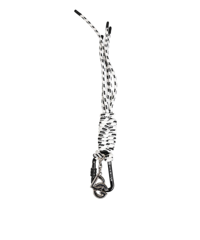 Dolce & Gabbana Black White Polyester Tape String DG Logo Keychain Keyring