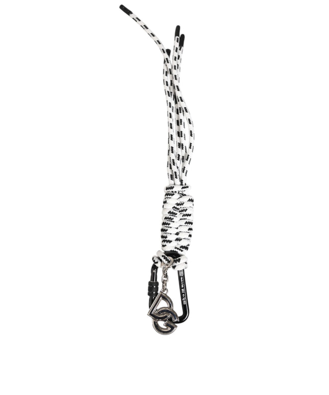 Dolce & Gabbana Black White Polyester Tape String DG Logo Keychain Keyring
