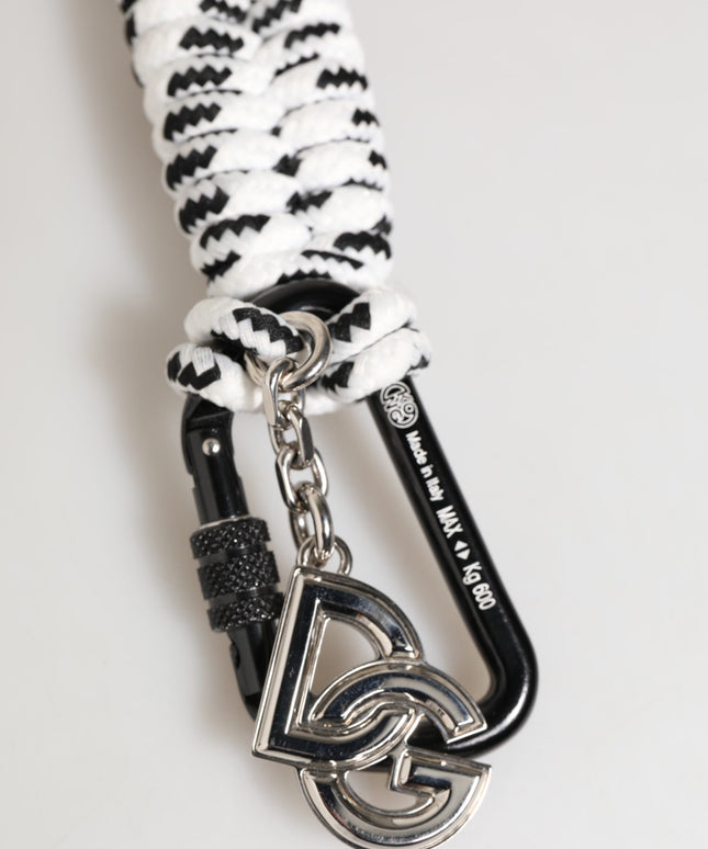 Dolce & Gabbana Black White Polyester Tape String DG Logo Keychain Keyring