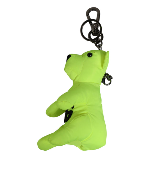 Dolce & Gabbana Neon Green Bear Embroidered Logo Men Keychain ClaspKeyring