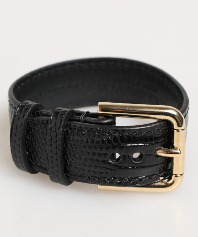 Dolce & Gabbana Black Embossed Leather Gold Buckle Belt Strap Bracelet