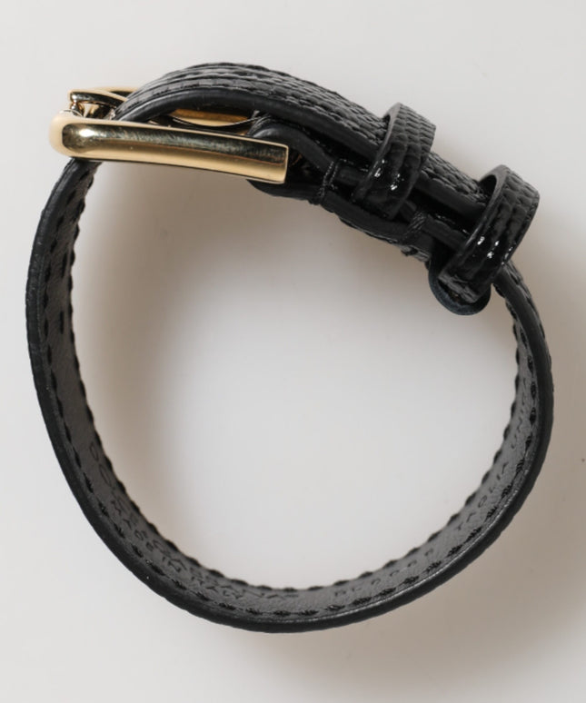 Dolce & Gabbana Black Embossed Leather Gold Buckle Belt Strap Bracelet