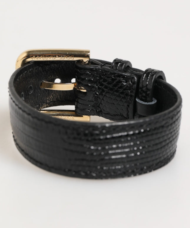 Dolce & Gabbana Black Embossed Leather Gold Buckle Belt Strap Bracelet