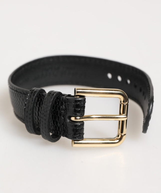 Dolce & Gabbana Black Embossed Leather Gold Buckle Belt Strap Bracelet