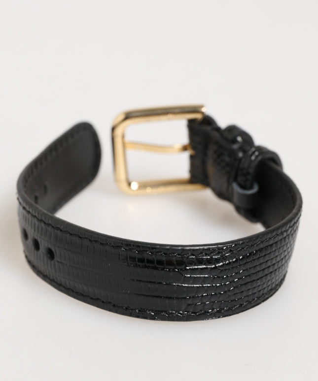 Dolce & Gabbana Black Embossed Leather Gold Buckle Belt Strap Bracelet