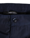 Dolce & Gabbana Navy Blue Polyester Logo Buckle Waist Swimwear