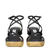 Jimmy Choo Black Leather Wedges Sandals