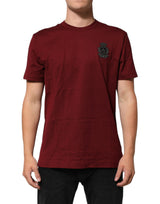 Dolce & Gabbana Bordeaux Red Cotton Crest Logo Patch T-Shirt
