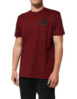Dolce & Gabbana Bordeaux Red Cotton Crest Logo Patch T-Shirt