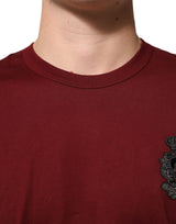 Dolce & Gabbana Bordeaux Red Cotton Crest Logo Patch T-Shirt