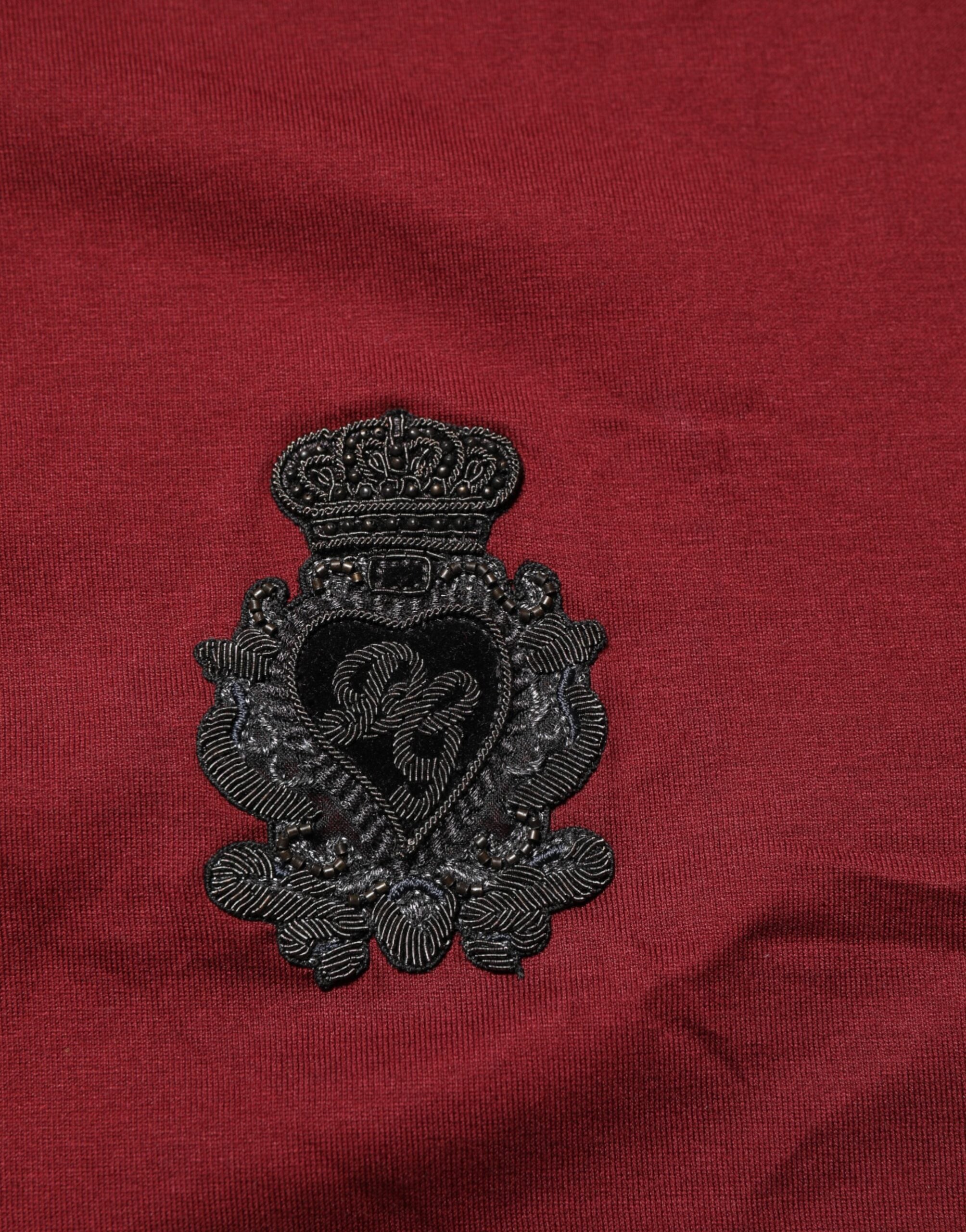 Dolce & Gabbana Bordeaux Red Cotton Crest Logo Patch T-Shirt