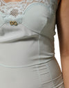 Dolce & Gabbana Light Blue Silk Lace Midi Bodycon Slip Dress
