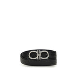 Ferragamo Gancini reversible belt in black leather with silver-tone Gancini buckle, ideal for men's accessories and formal wear.