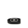 Ferragamo Gancini reversible belt in black leather with silver-tone Gancini buckle, ideal for men's accessories and formal wear.