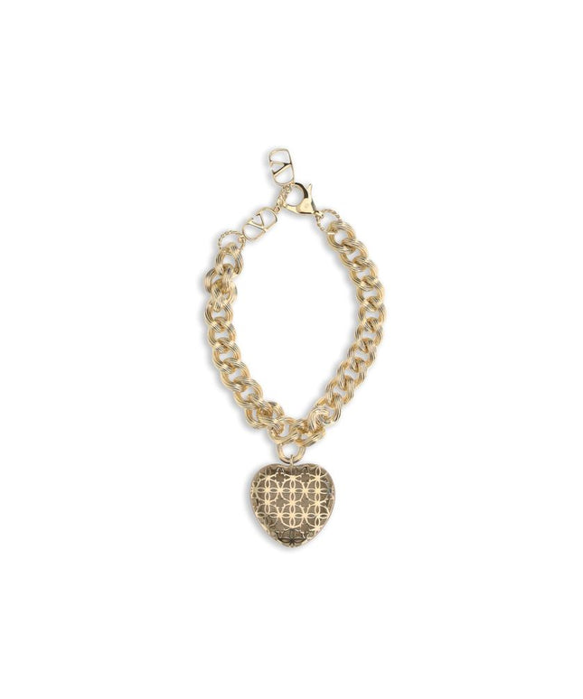 Back view of Valentino Garavani Coeur Royal chain bracelet showcasing intricate gold heart charm design, perfect for elegant jewellery collections.