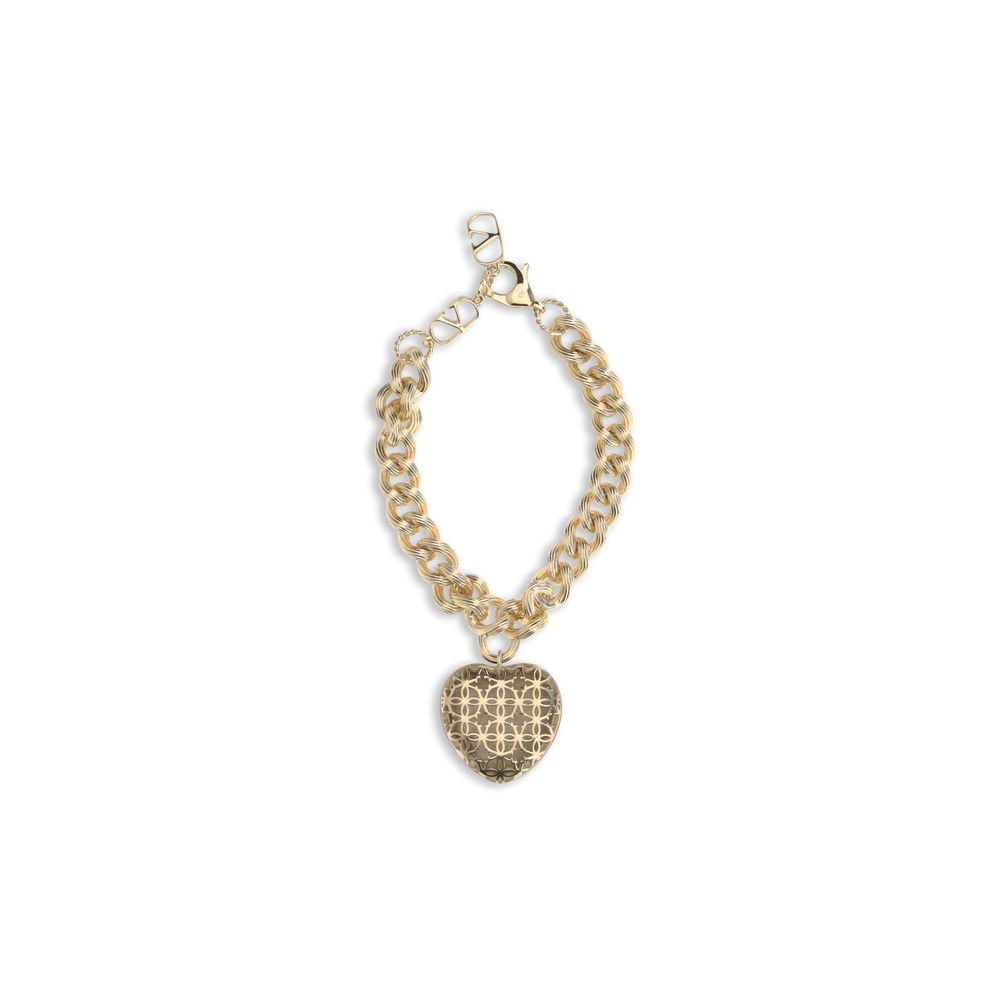 Back view of Valentino Garavani Coeur Royal chain bracelet showcasing intricate gold heart charm design, perfect for elegant jewellery collections.