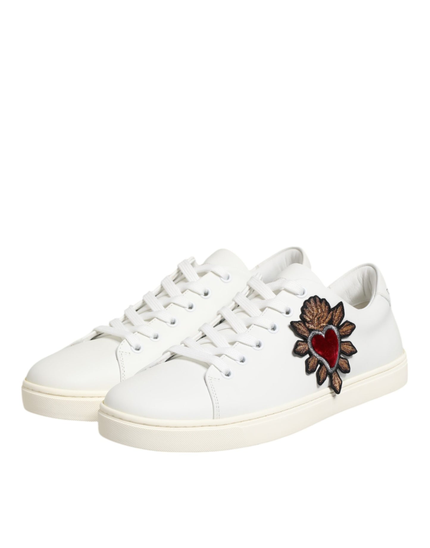 Dolce & Gabbana White Leather Sacre Heart Patch Sneakers  Shoes