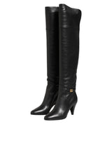 Dolce & Gabbana Black Leather Over-The-Knee DG Boots  Shoes