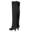 Dolce & Gabbana Black Leather Over-The-Knee DG BootsShoes