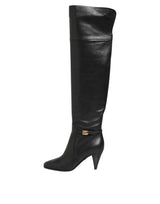Dolce & Gabbana Black Leather Over-The-Knee DG Boots  Shoes