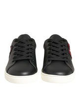 Dolce & Gabbana Black White Leather Crystal Heart Sneakers Shoes
