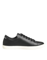 Dolce & Gabbana Black White Leather Crystal Heart Sneakers Shoes