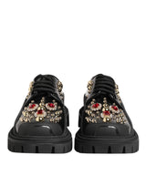 Dolce & Gabbana Black Leather Jeweled Crystals Derby Shoes