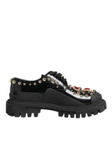 Dolce & Gabbana Black Leather Jeweled Crystals Derby Shoes