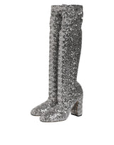 Dolce & Gabbana Shoes Silver Sequins Glitter High Heel Boot Shoes