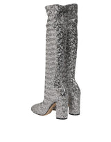 Dolce & Gabbana Shoes Silver Sequins Glitter High Heel Boot Shoes