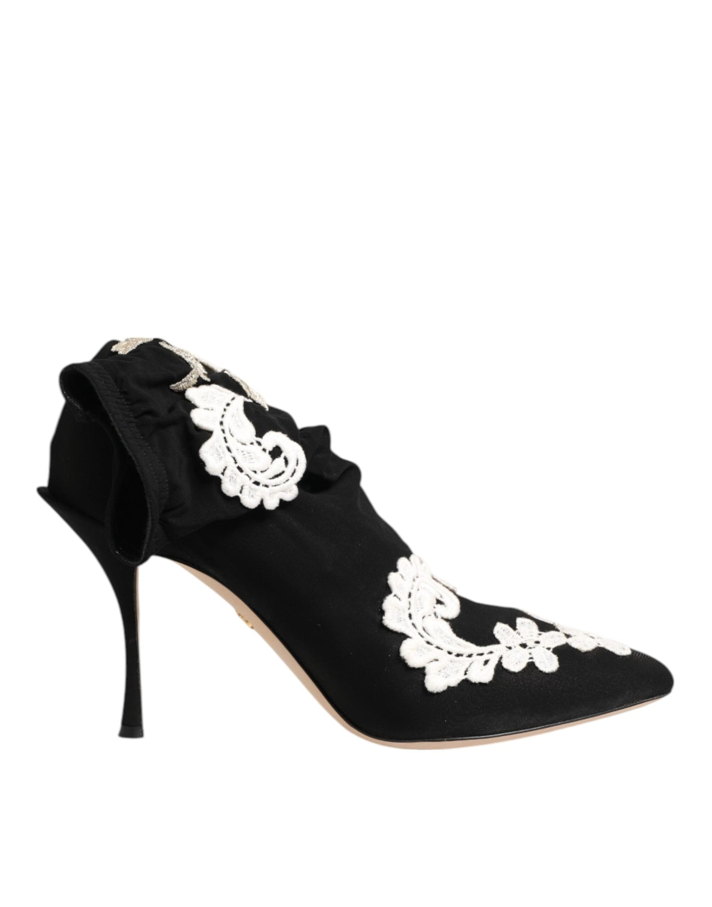 Dolce & Gabbana Dolce & Gabbana Black White Embroidered Jersey Stiletto Boots Shoes (Shoe Size Women: EU35.5/US5, nan: nan, n