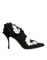 Dolce & Gabbana Dolce & Gabbana Black White Embroidered Jersey Stiletto Boots Shoes (Shoe Size Women: EU35.5/US5, nan: nan, n