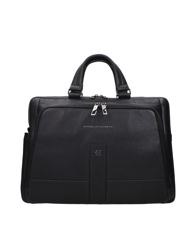 Piquadro Black Leather Business And Laptop Bags