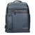 Piquadro Blue Leather Backpack with front zip pocket and sleek modern design, ideal for men’s business or travel use.
