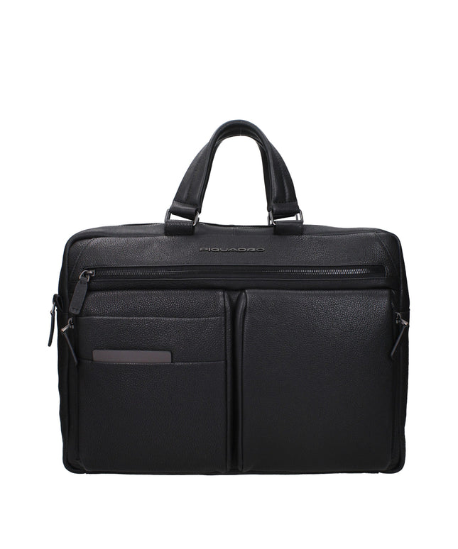 Piquadro Black Leather Business And Laptop Bags