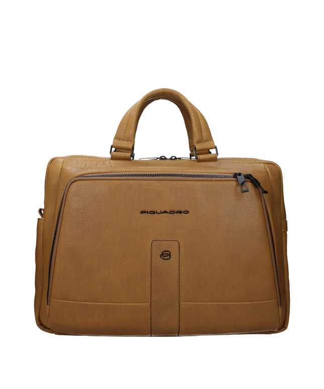 Piquadro Beige Leather Business And Laptop Bags