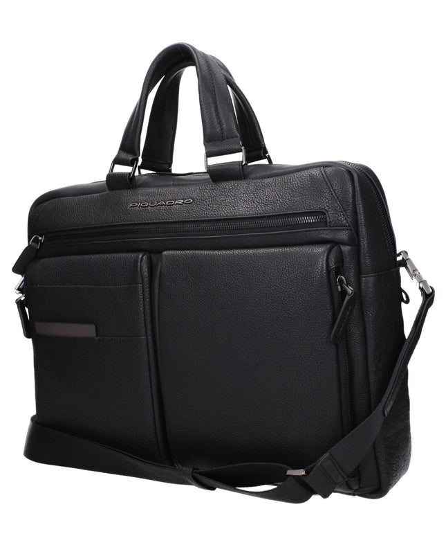 Piquadro Black Leather Business And Laptop Bags
