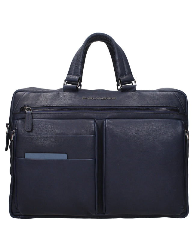 Piquadro Blue Leather Business And Laptop Bags