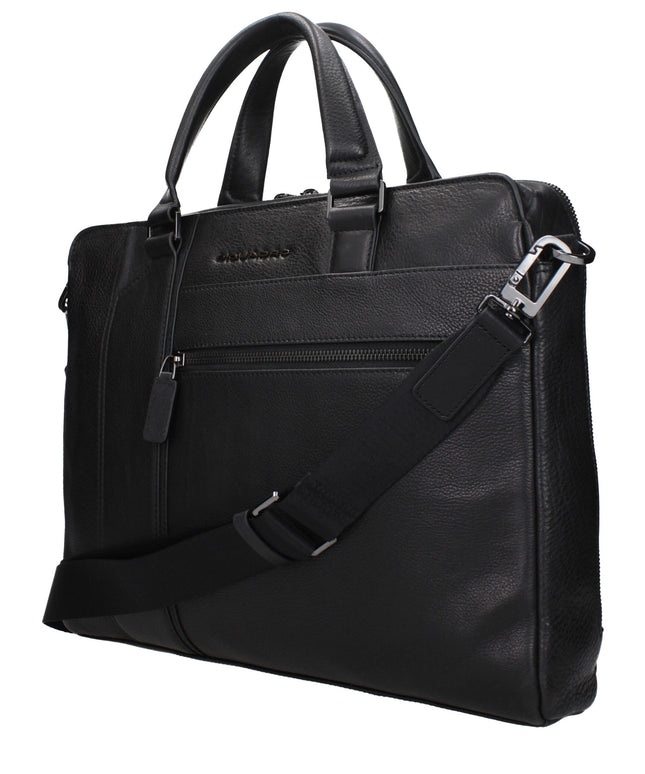 Piquadro Black Leather Business And Laptop Bags