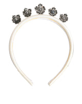 Dolce & Gabbana White Satin Palladium Silver Floral Crown Tiara Headband