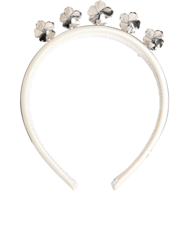 Dolce & Gabbana White Satin Palladium Silver Floral Crown Tiara Headband