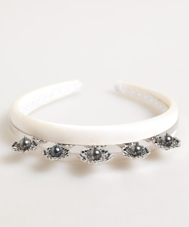 Dolce & Gabbana White Satin Palladium Silver Floral Crown Tiara Headband