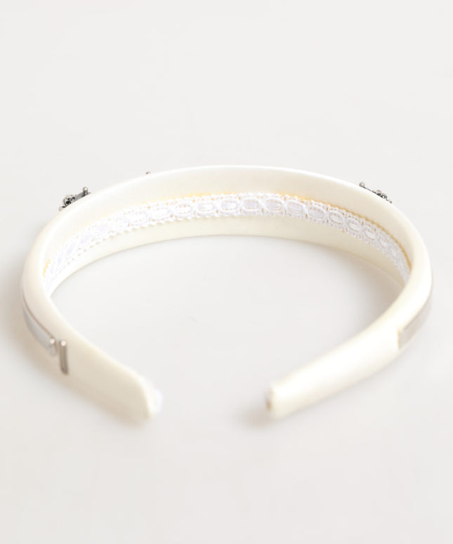 Dolce & Gabbana White Satin Palladium Silver Floral Crown Tiara Headband