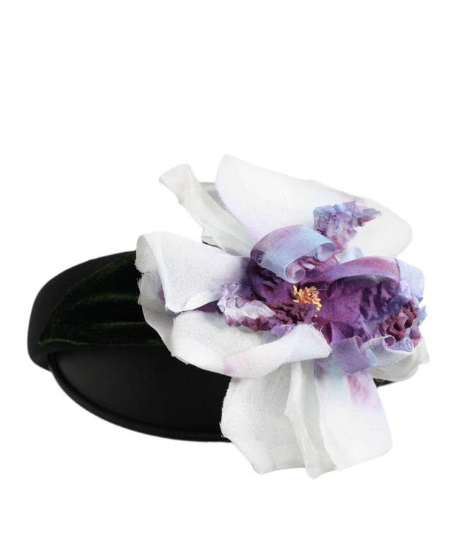 Dolce & Gabbana Black Green Silk Purple White Floral Appliqué Accessory Headband