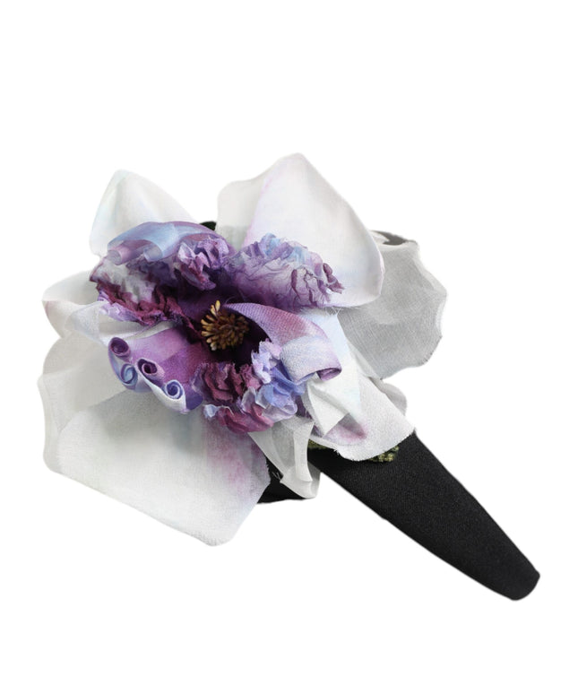 Dolce & Gabbana Black Green Silk Purple White Floral Appliqué Accessory Headband