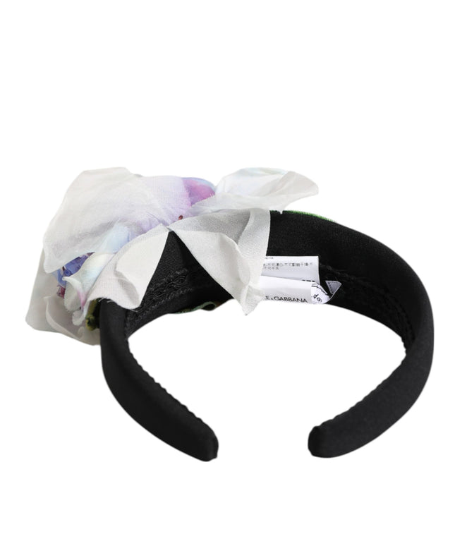Dolce & Gabbana Black Green Silk Purple White Floral Appliqué Accessory Headband